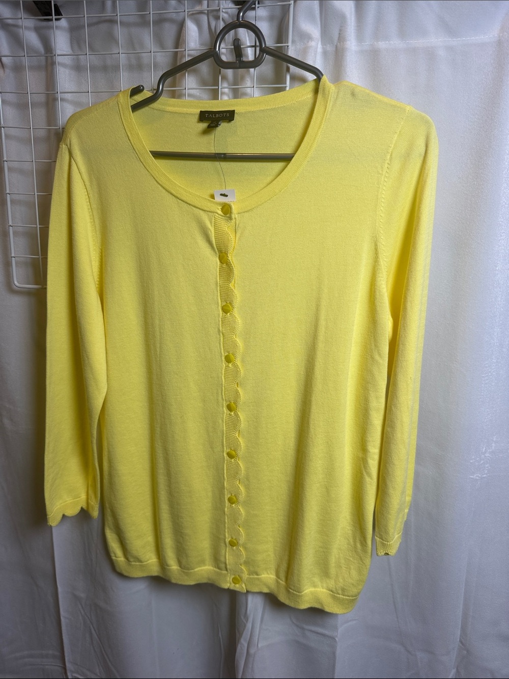 Talbots Yellow Scallop-Edge Button Cardigan medium 3/4 sleeves